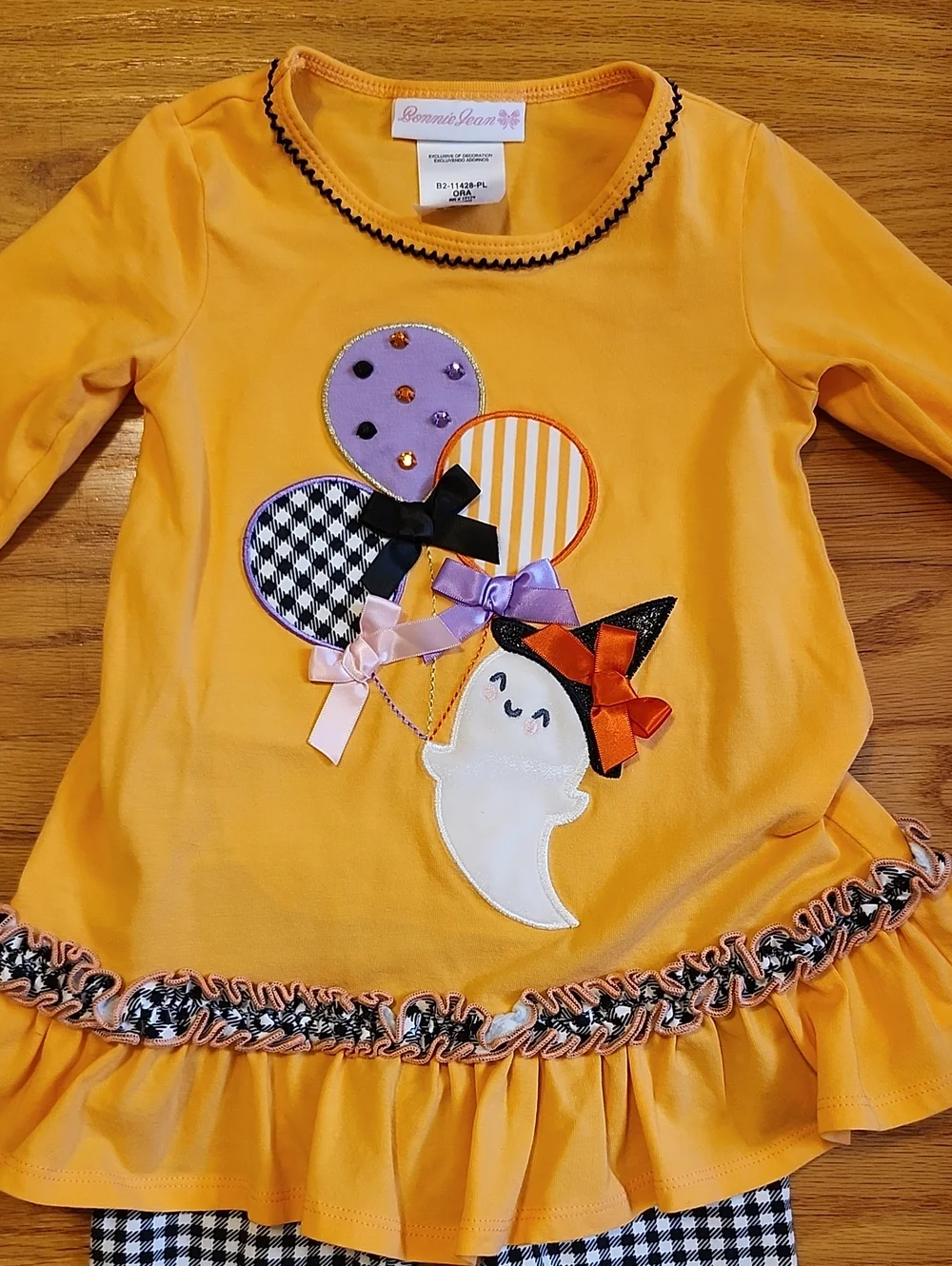 Bonnie Jean Halloween Ghost Tunic & Gingham Ruffle Pants Set (Size 2T)